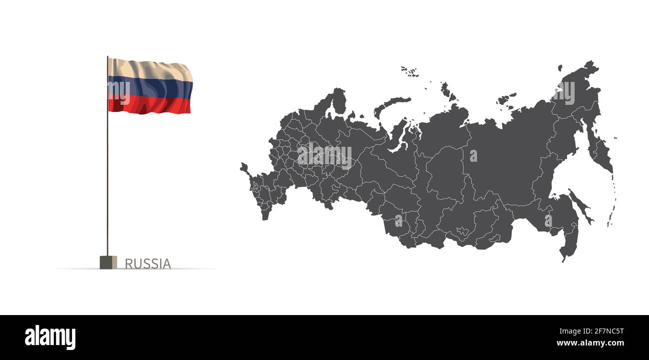 Russia map. gray country map and flag 3d illustration vector. Stock Vector