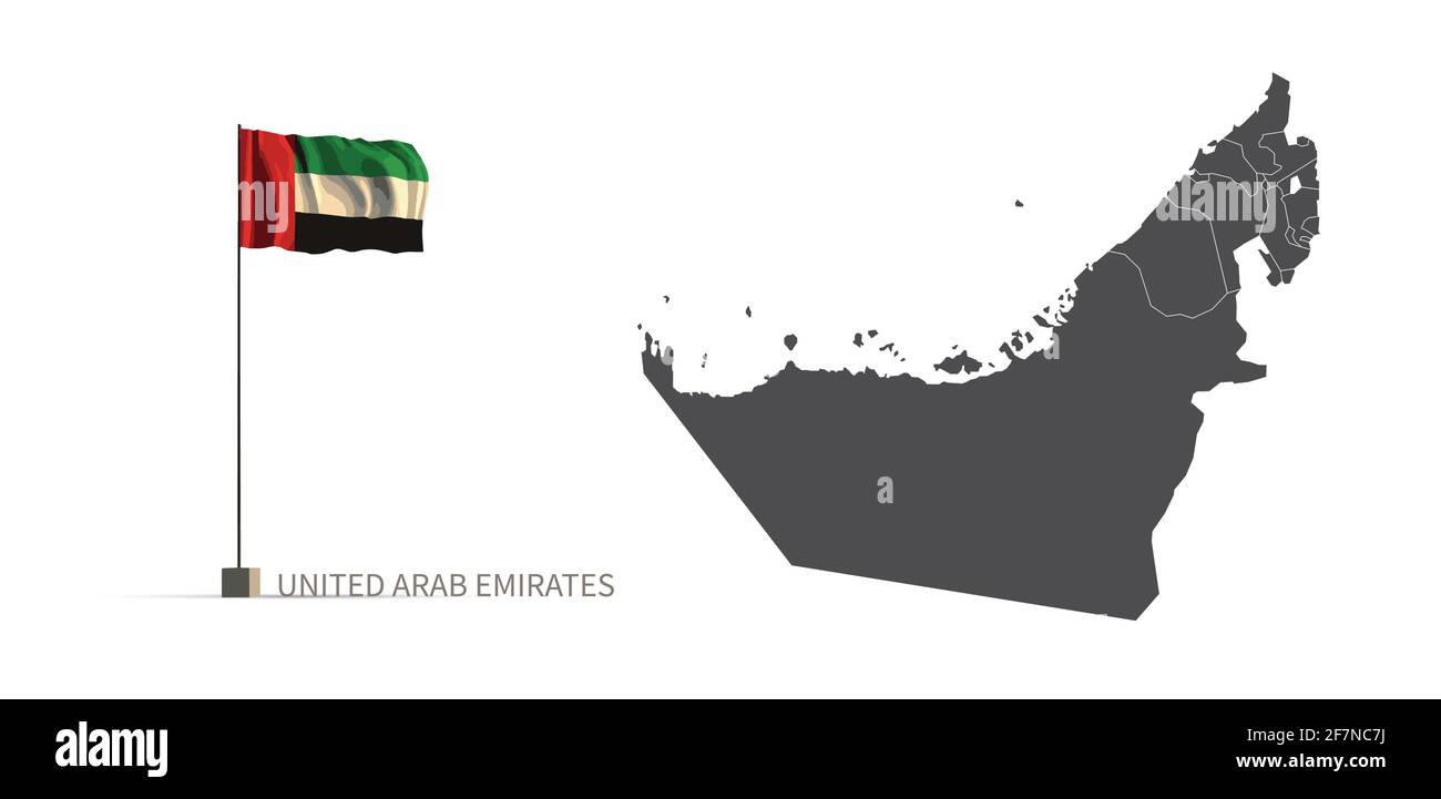UAE map. gray country map and flag 3d illustration vector. Stock Vector