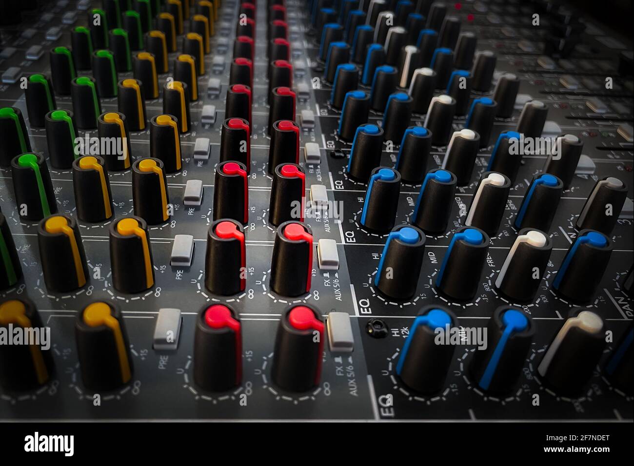 The buttons and dials of a sound mixing board Stock Photo Alamy