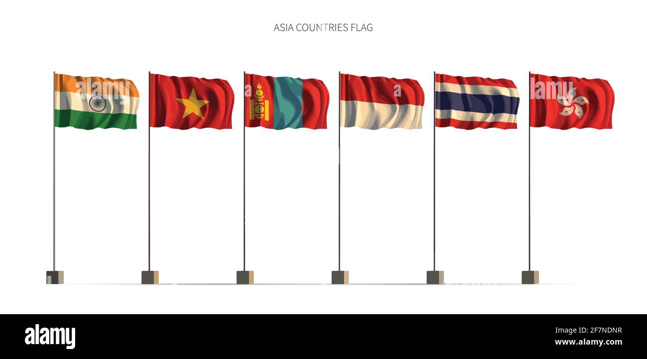 Asia countries flag. Asian countries flag series 3d illustration vector. Stock Vector