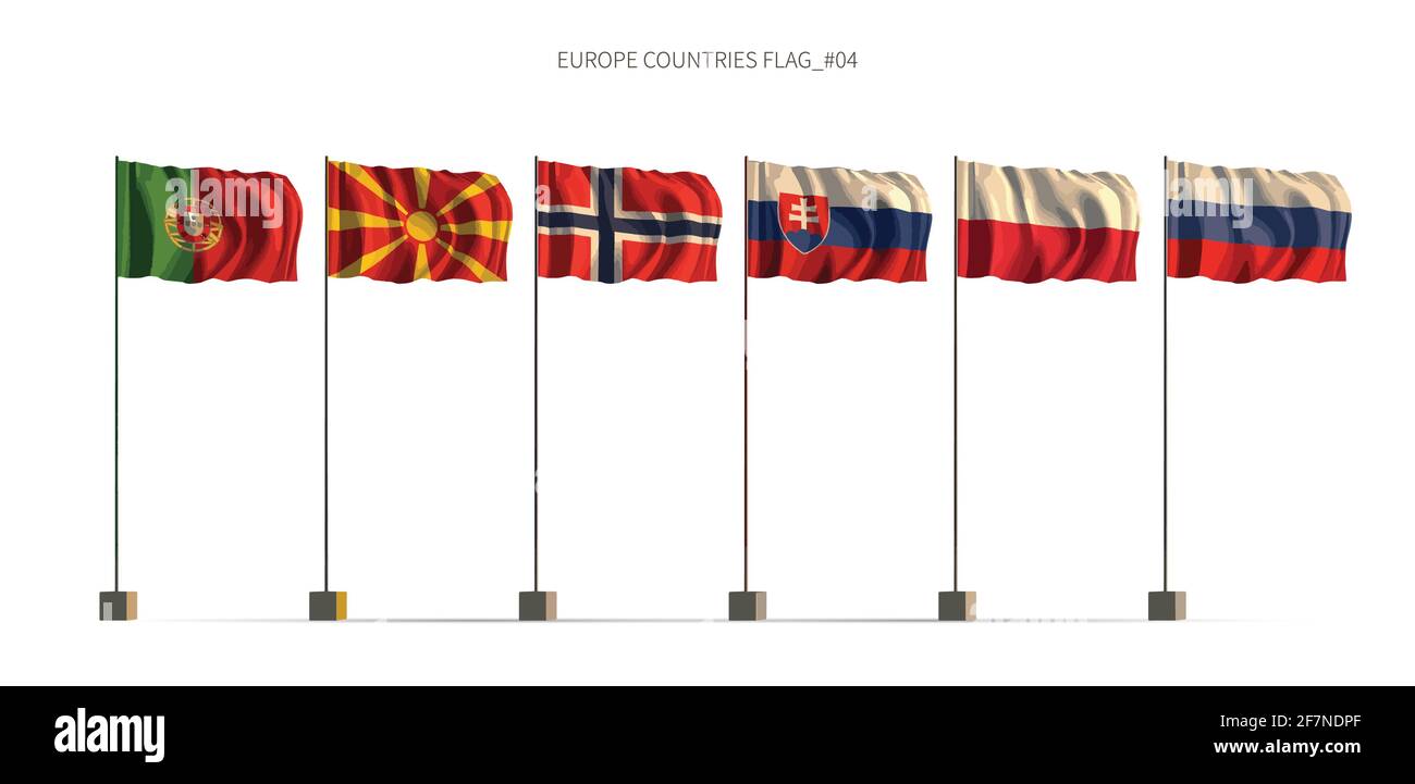 Europe Countries flag. European countries flag series 3d illustration vector. Stock Vector