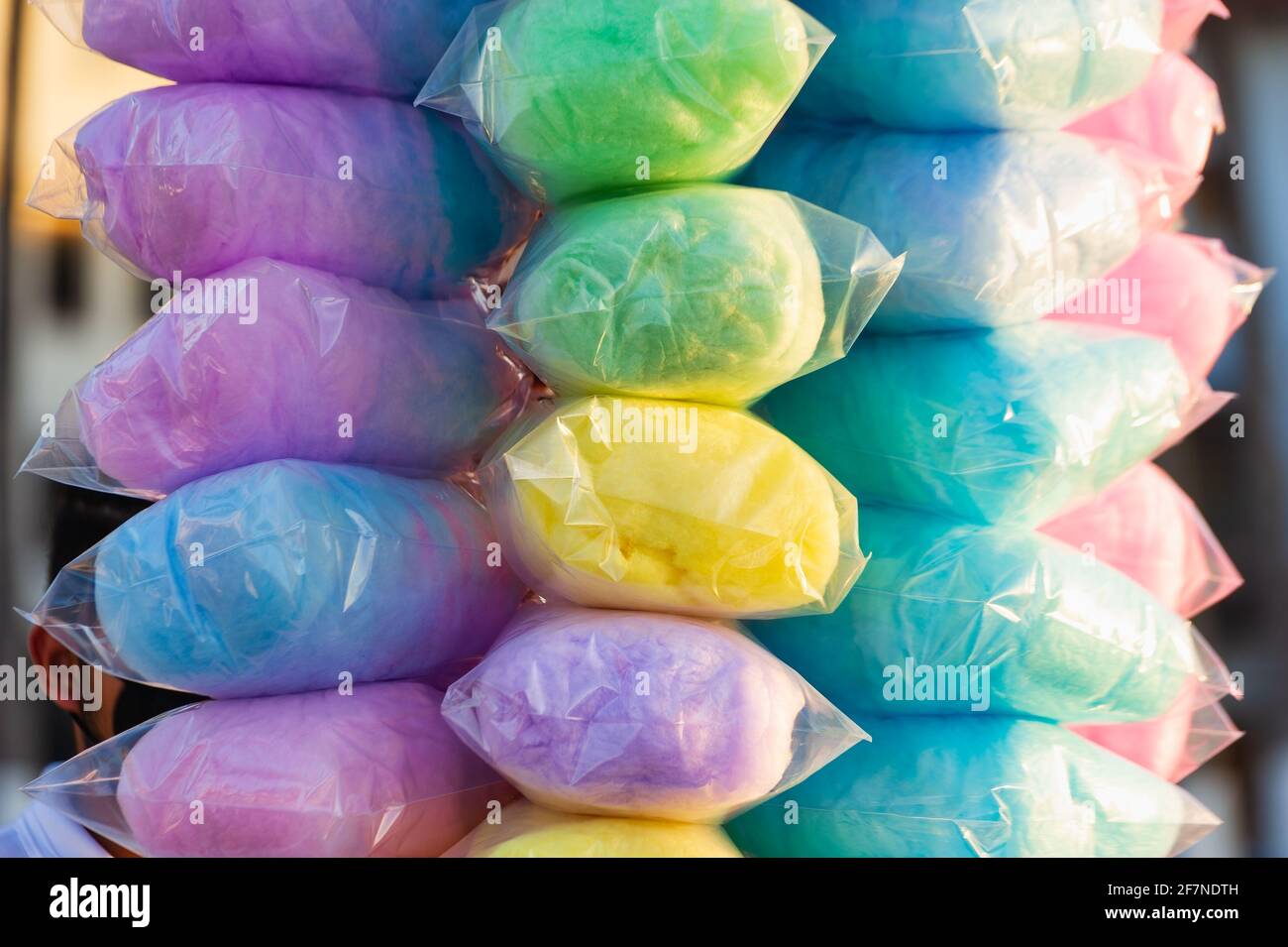An Assortment of Cotton Candy Colors In Separate Bags Stock Photo