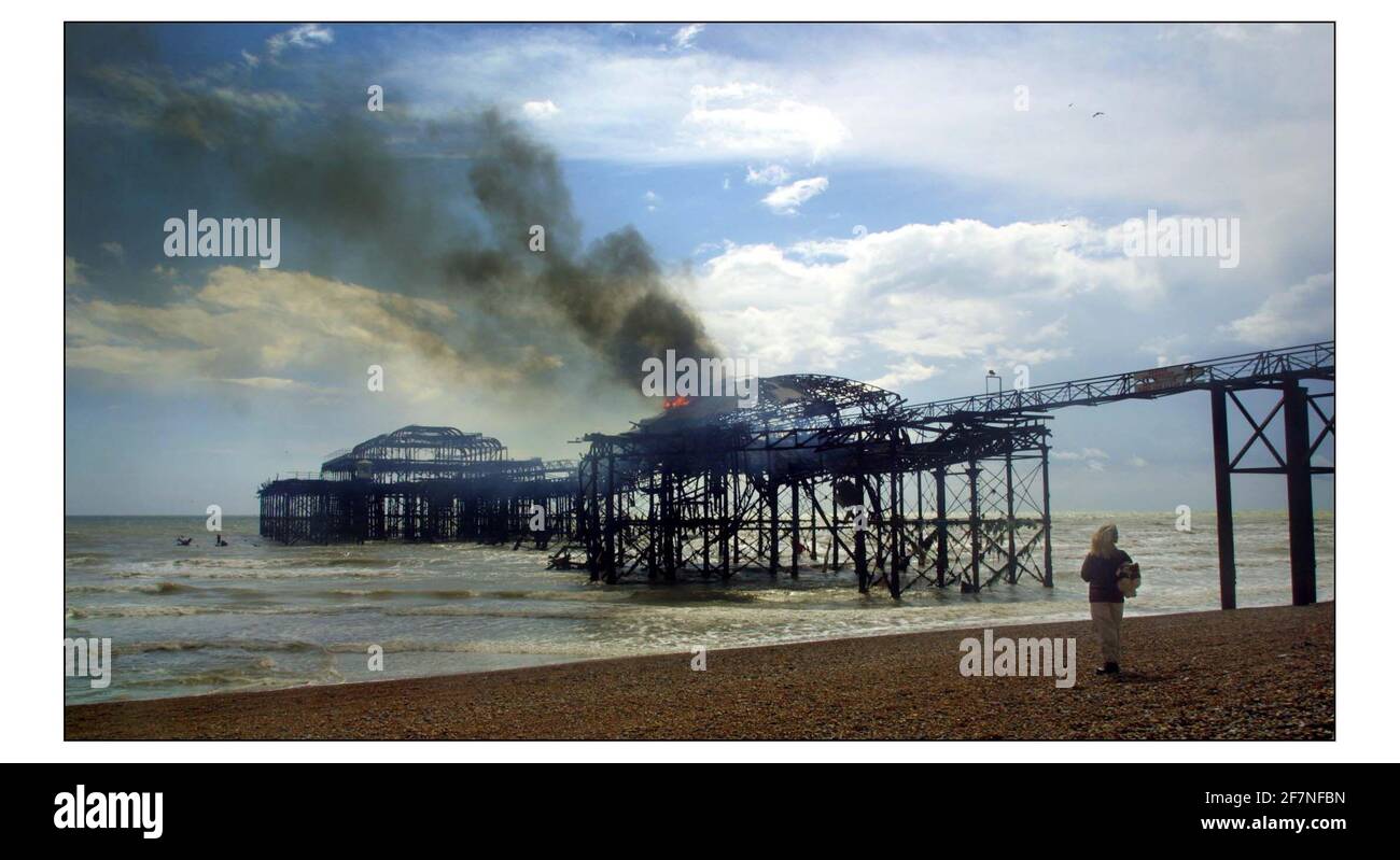 The West Pier in Brighton on fire for the second time in weeks.pic David Sandison 13/5/2003 Stock Photo