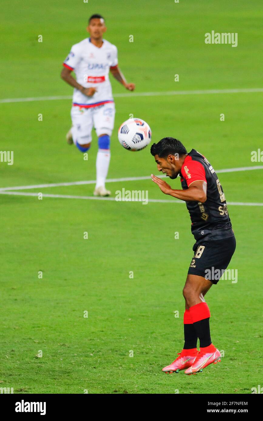 Lima, Peru. 08th Apr, 2021. A. Arias during a match between Melgar x Carlos Manucci played at the National Stadium of Peru, in Lima, Peru. Game valid for the first phase, game 2, of CONMEBOL Sudamericana 2021. Credit: Ricardo Moreira/FotoArena/Alamy Live News Stock Photo