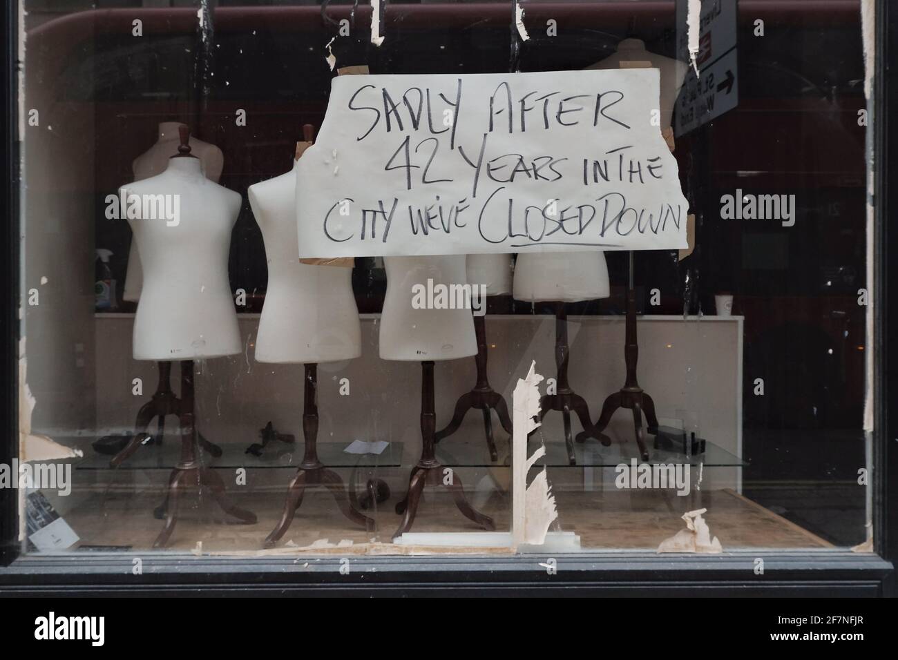 Men's tailor in the City of London 'Suited & Booted' closes for good after 42 years owning to drop in trade as people continue to work from home. Stock Photo