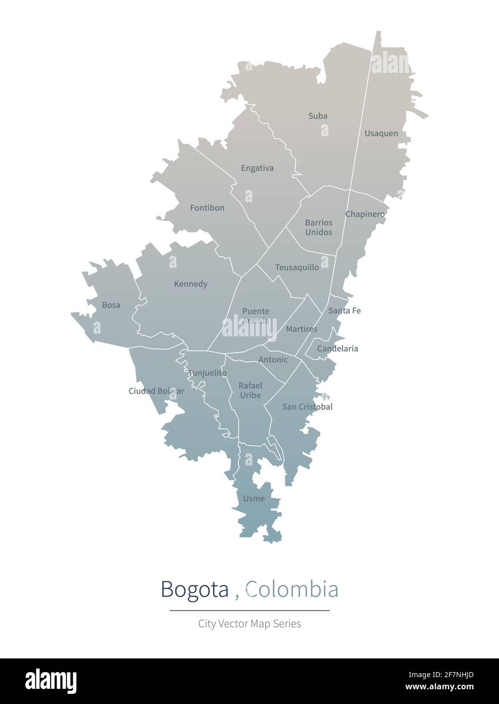 Bogota Map. vector map of major city in the colombia Stock Vector