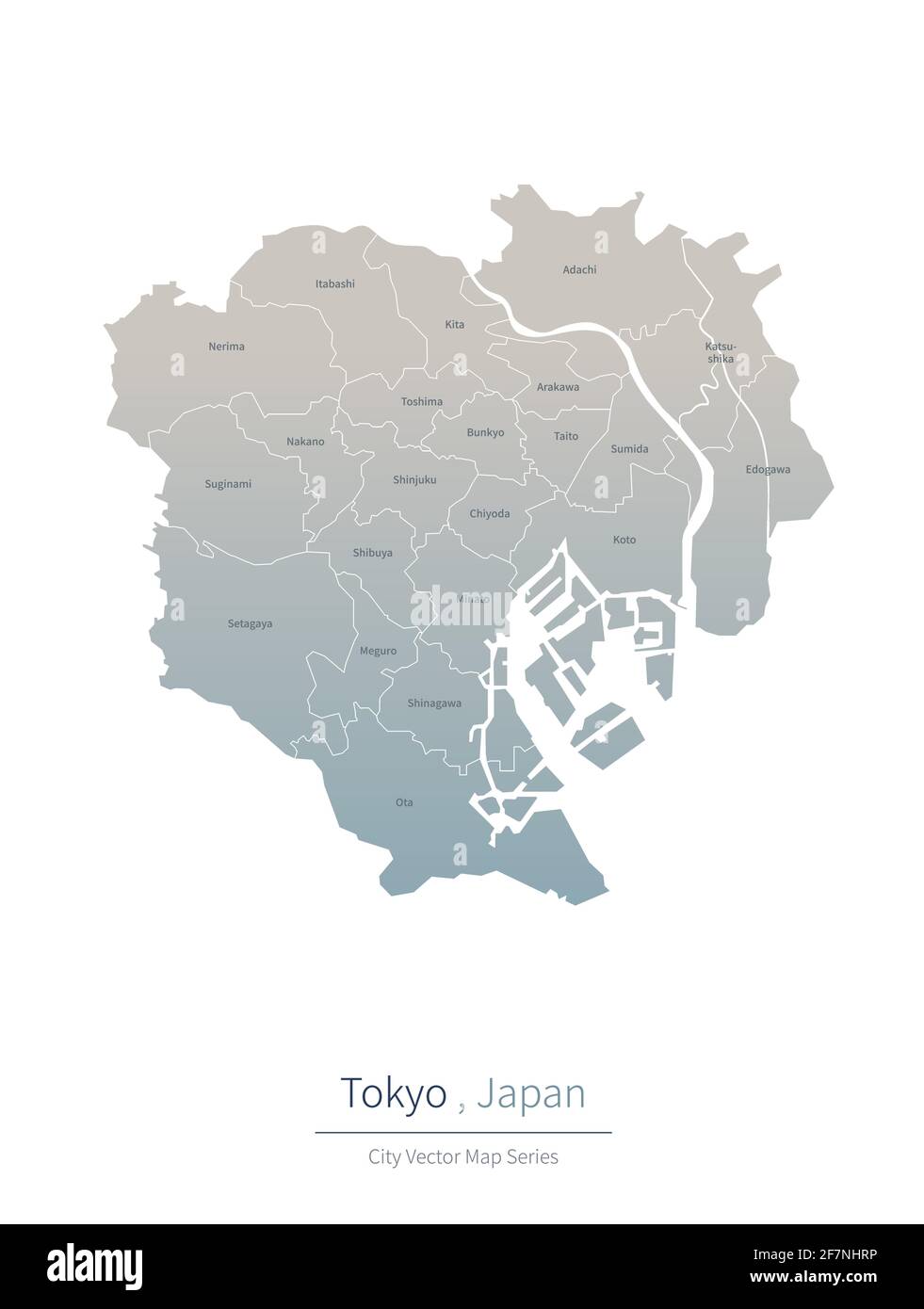 Tokyo Map. vector map of major city in the Japan. Stock Vector