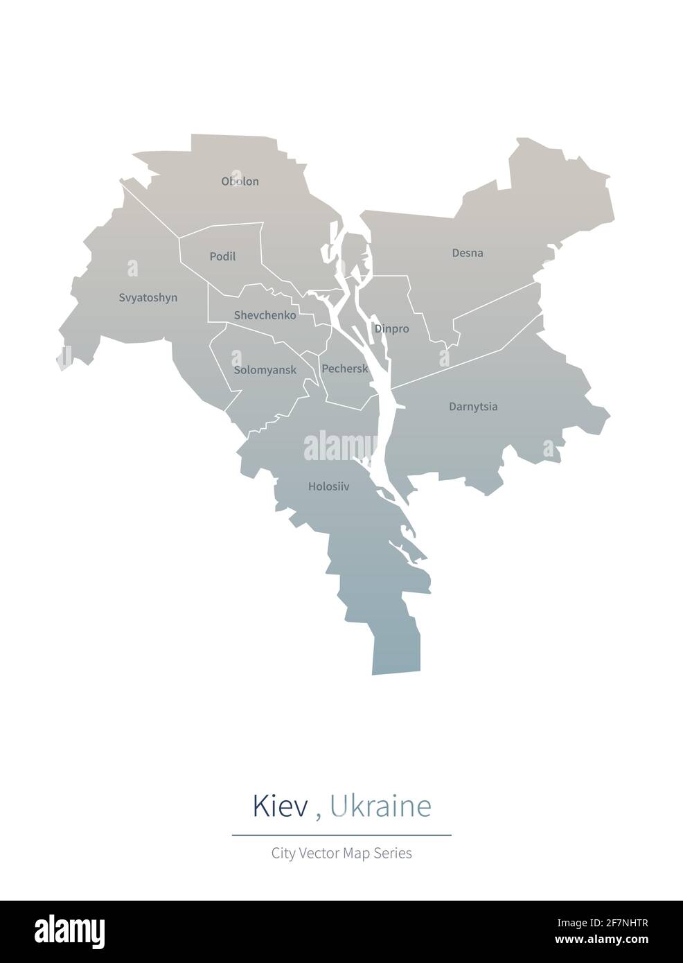 Kiev Map. vector map of major city in the Ukraine. Stock Vector