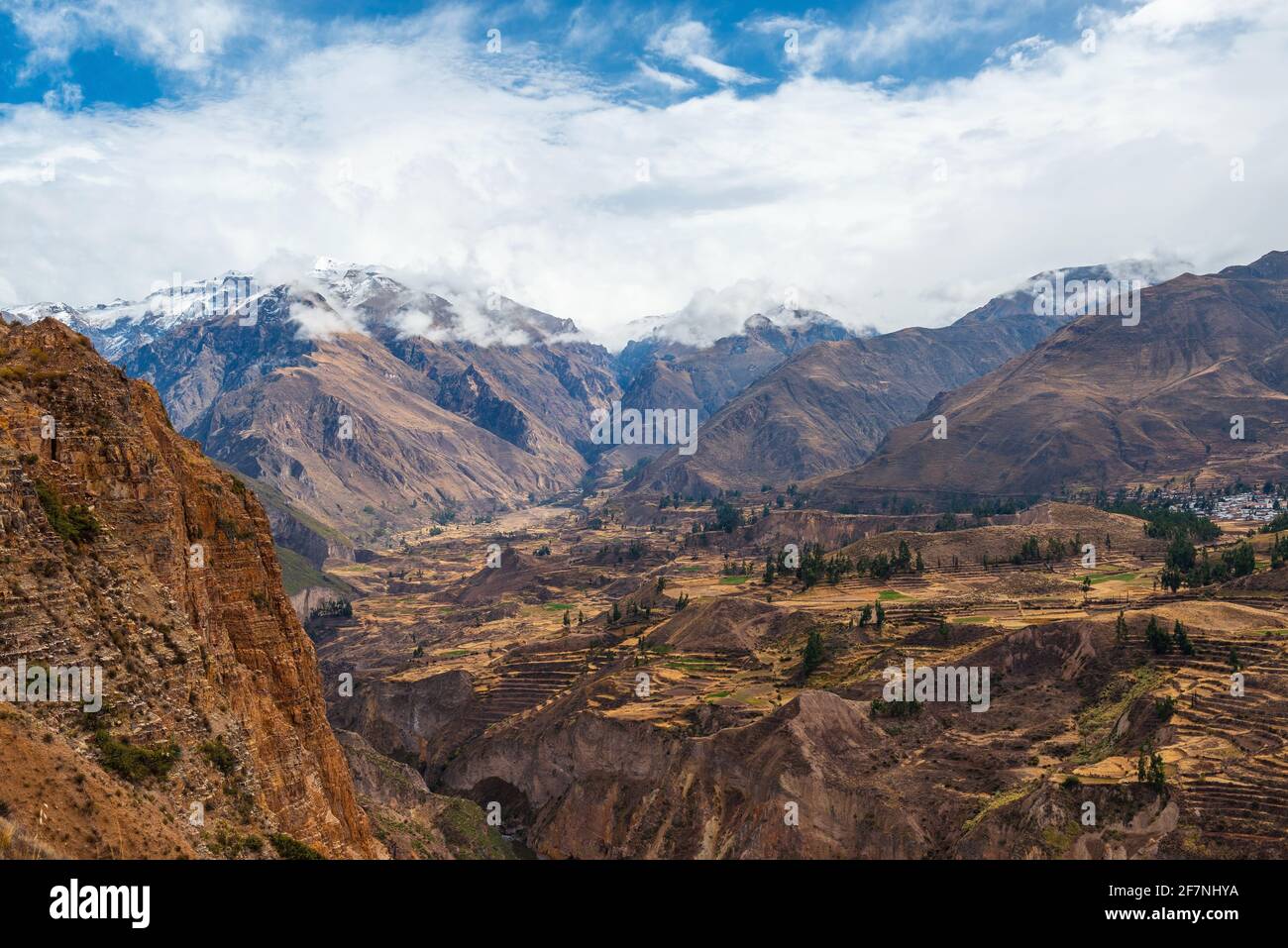 Colca Canyon landscape with snowcapped Andes peaks, Arequipa, Peru. Stock Photo