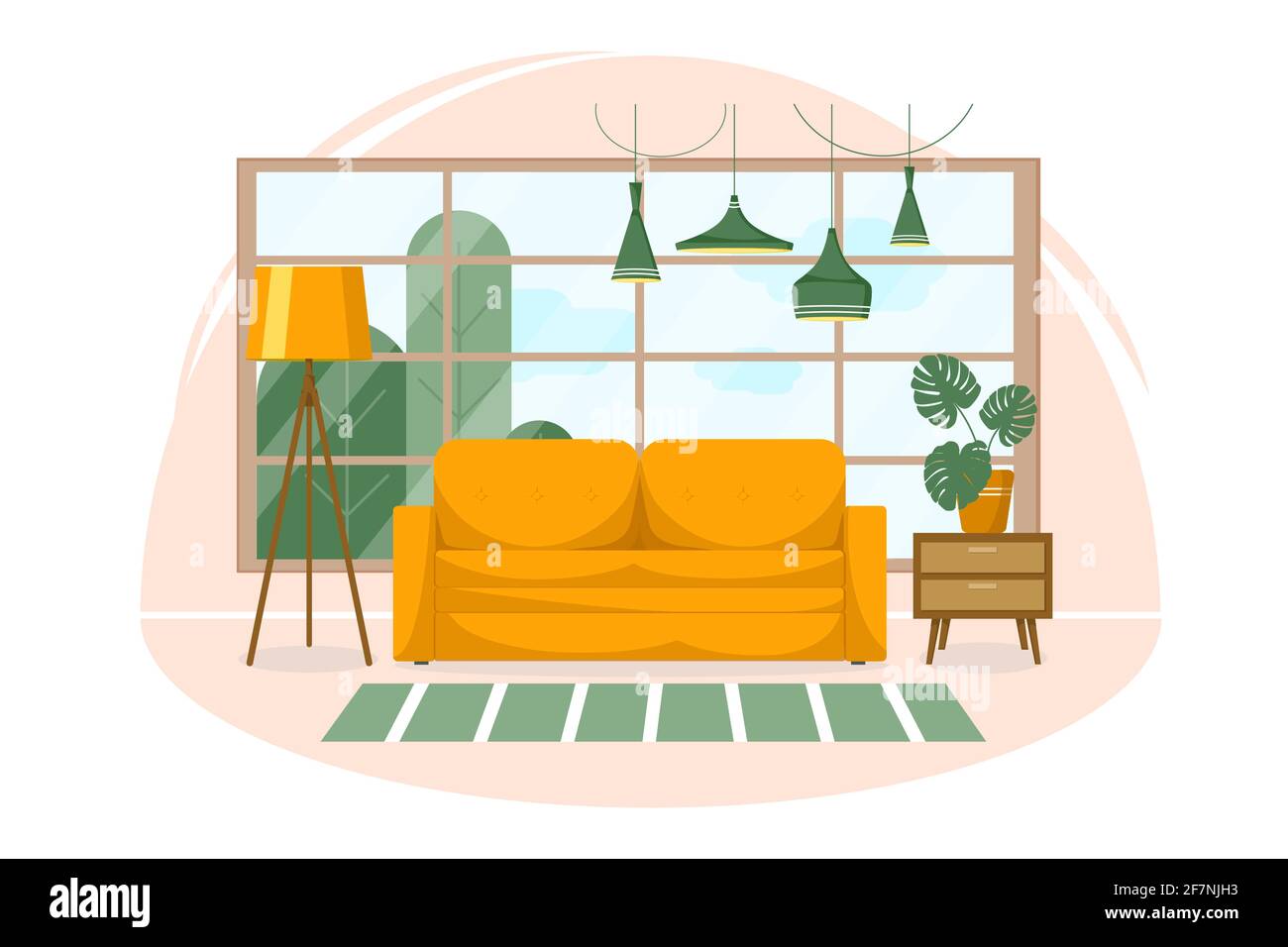 Living room interior on isolated white background. Stock Vector