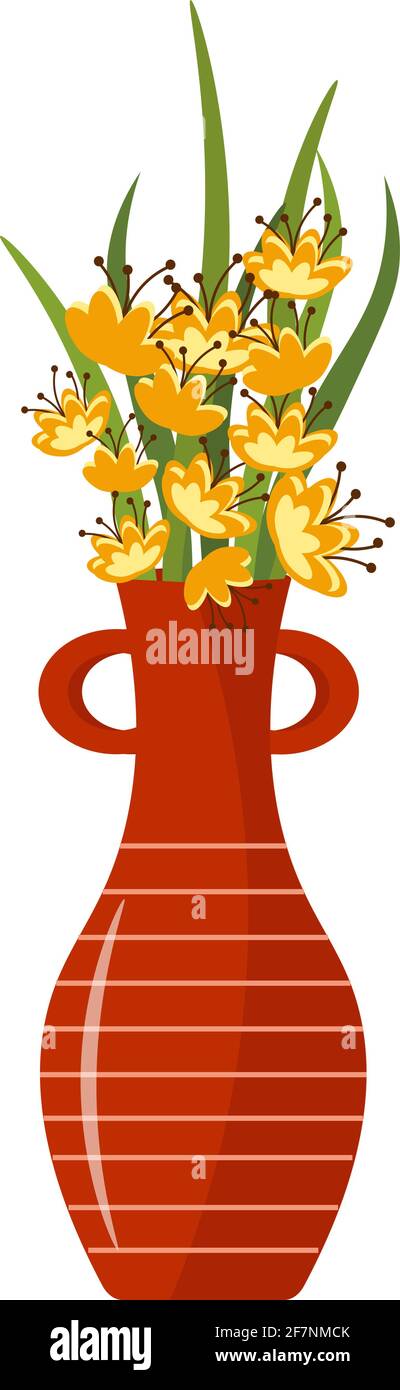 Ceramic clay vase with yellow flowers Stock Vector