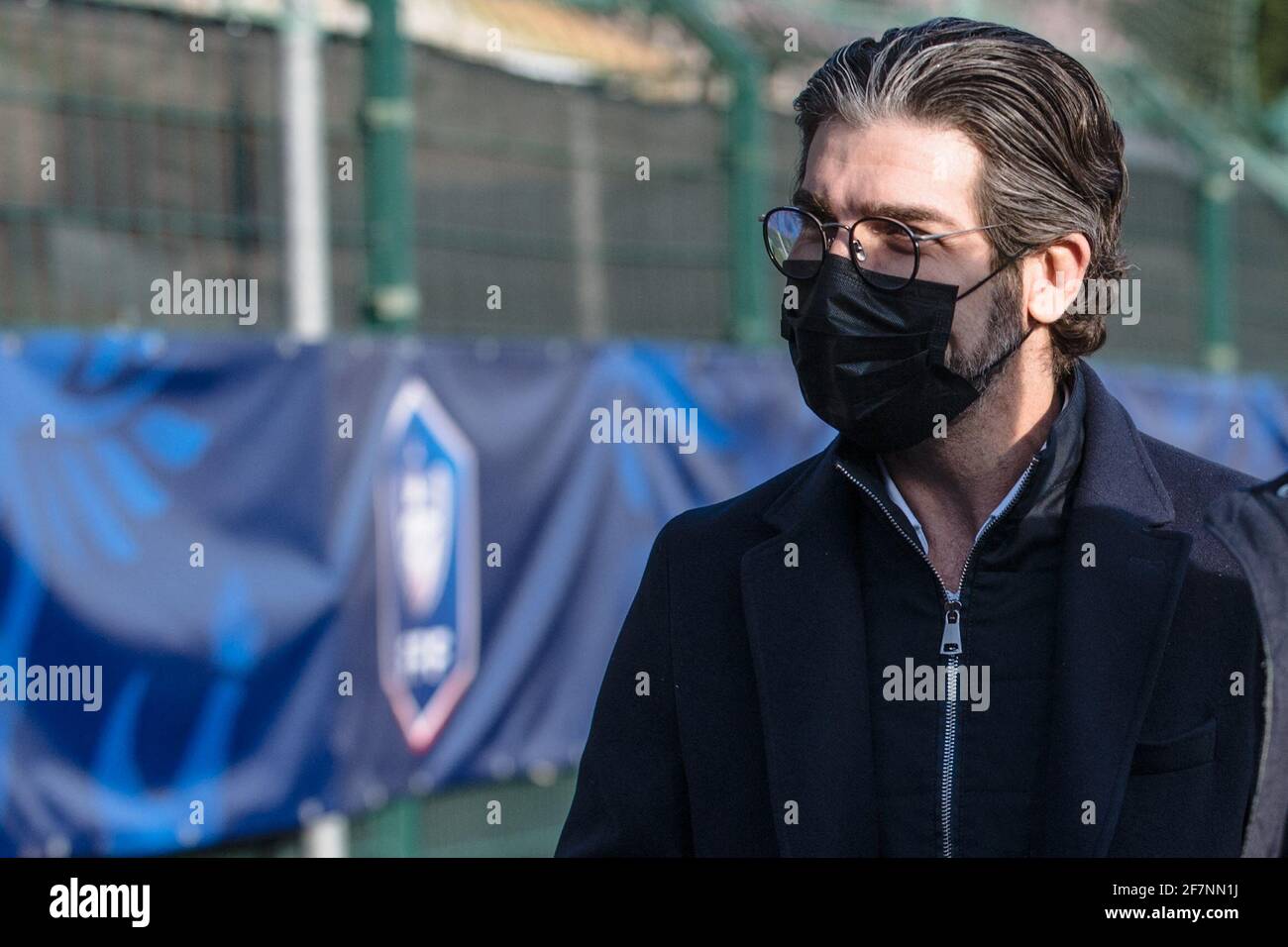 Lyon Brazilian sporting director Juninho Pernambucano looks on during the French Coupe de France football match between Red Star and Olympique Lyonnais (OL) on April 8, 2021, at the Stade Bauer in Saint-Ouen, northwestern Paris.Photo by Julie Sebadelha/ABACAPRESS.COM Stock Photo