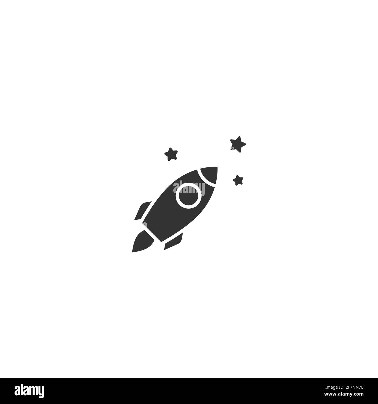 Outline rocket ship with stars. Isolated on white. Flat icon. Vector illustration with flying rocket. Goal achieve. Project start up sign. Creative id Stock Vector
