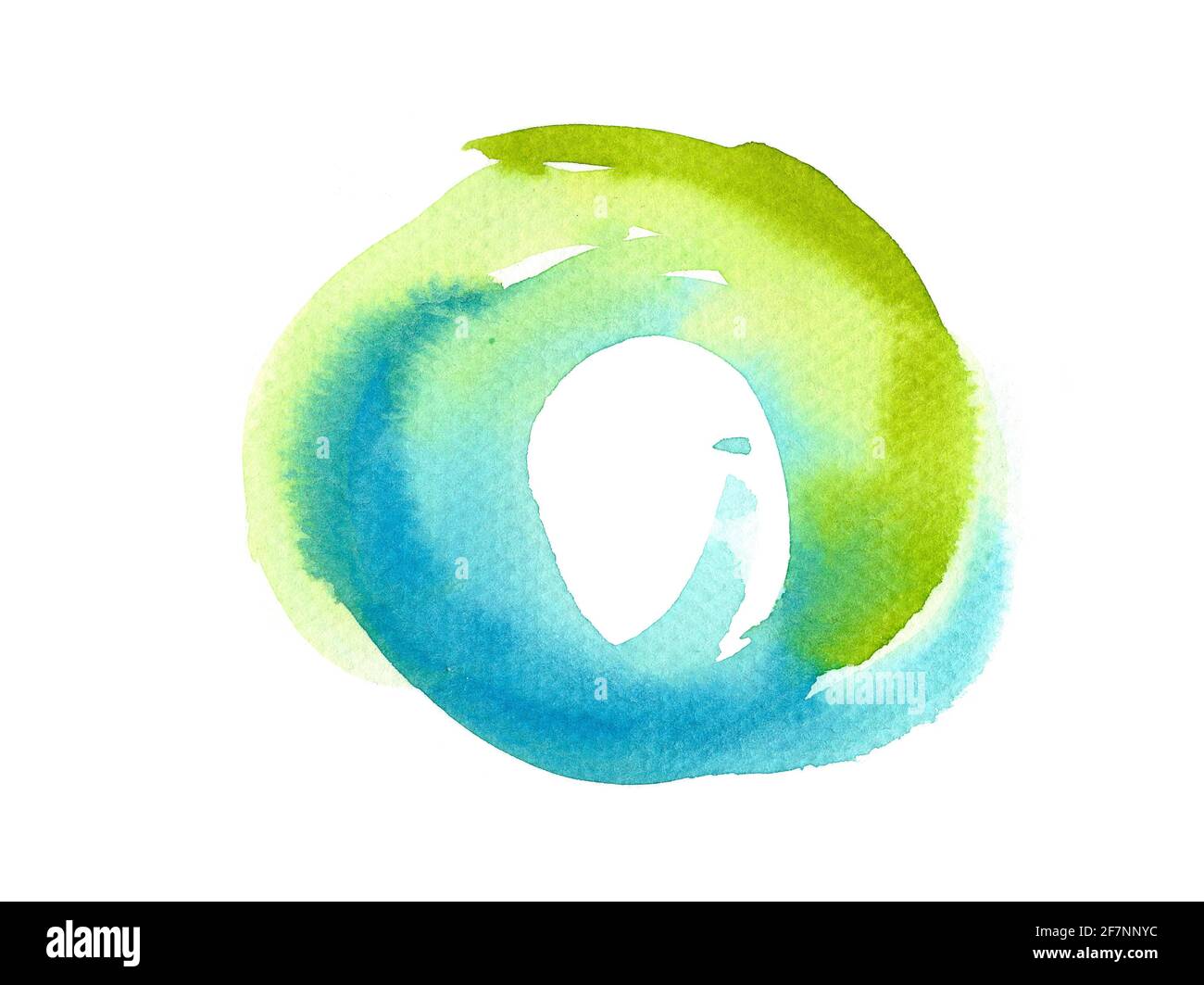 green-blue abstract circle background. Watercolor hand painting on white background. Grunge design element for poster, flyer, name card. Stock Photo