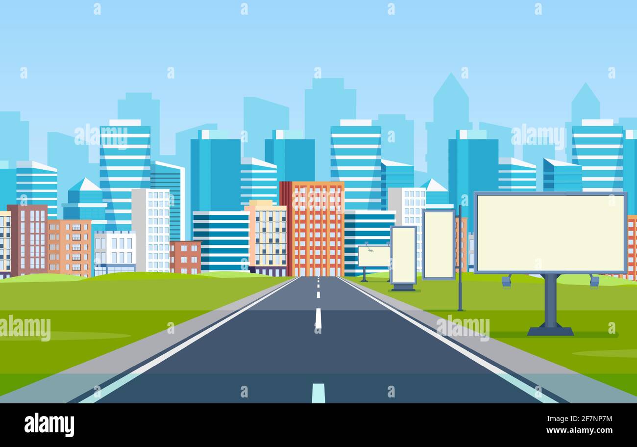 Road Way To City Buildings On Horizon Stock Vector Image Art Alamy