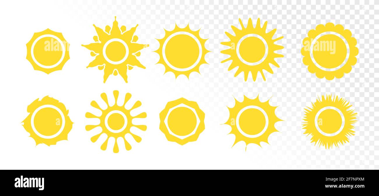 Yellow sun icons on white background vector illustration. Stock Vector