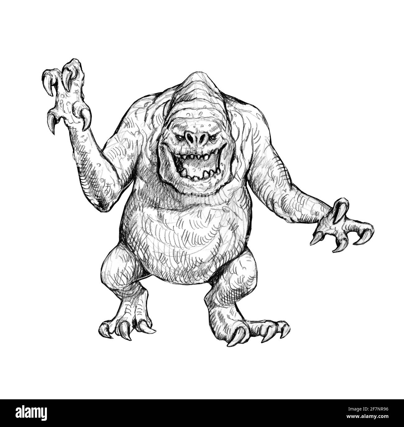 Disgusting monster rancor. Allien pencil drawing. Stock Photo