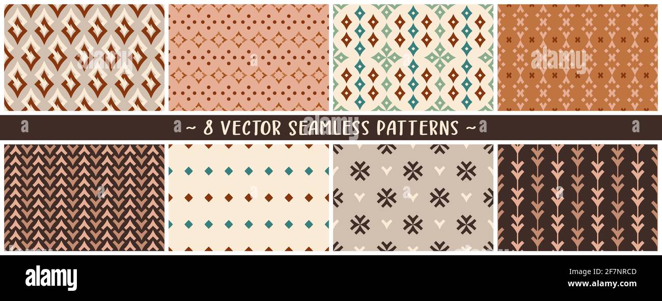 Set of vector eps geometric seamless mix and match patterns in tan ...