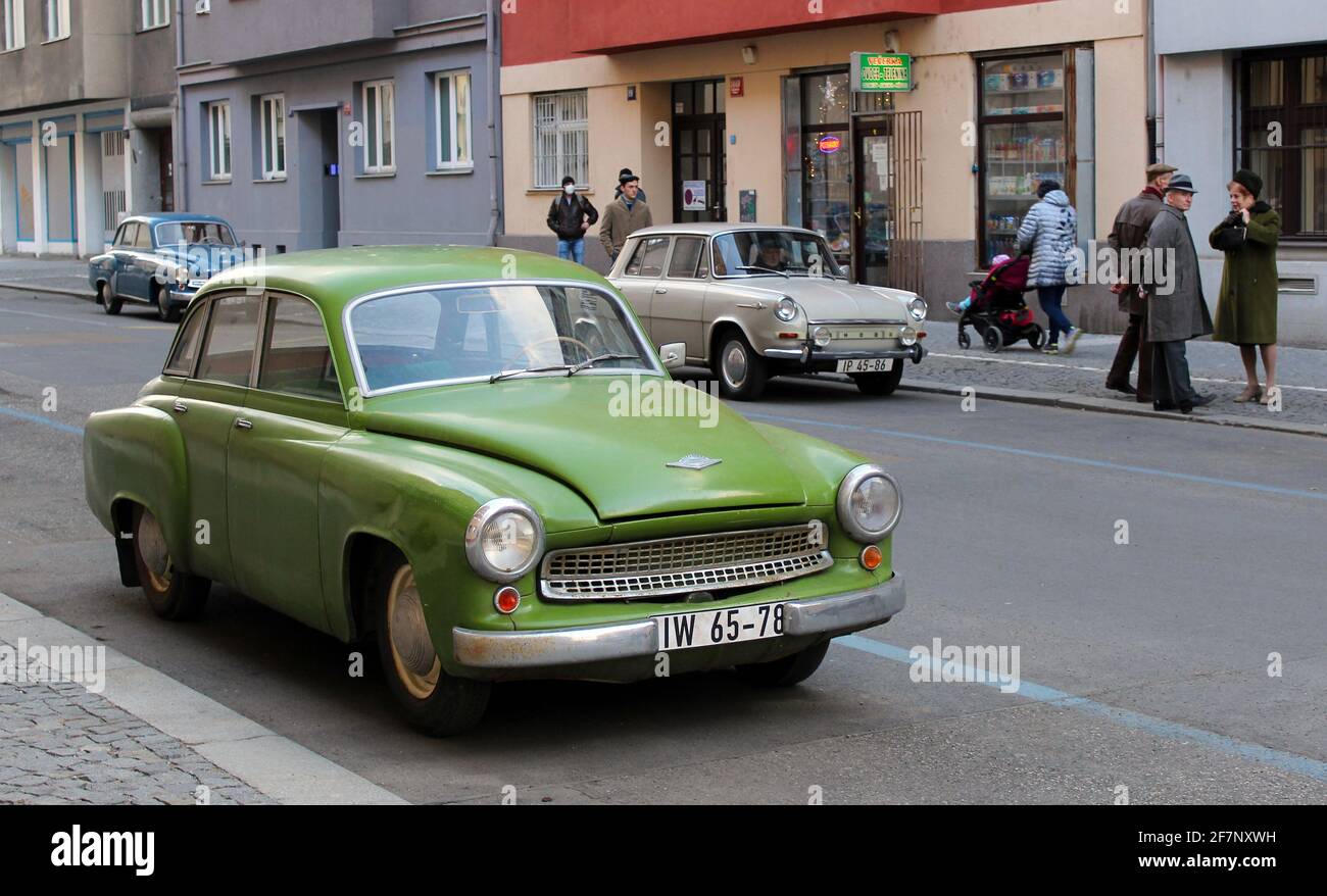 Totems (Operations Totems), a Cold War-era series is now shooting in Prague  locations, Czech Republic, April 8, 2021. The French-language series is pr  Stock Photo - Alamy