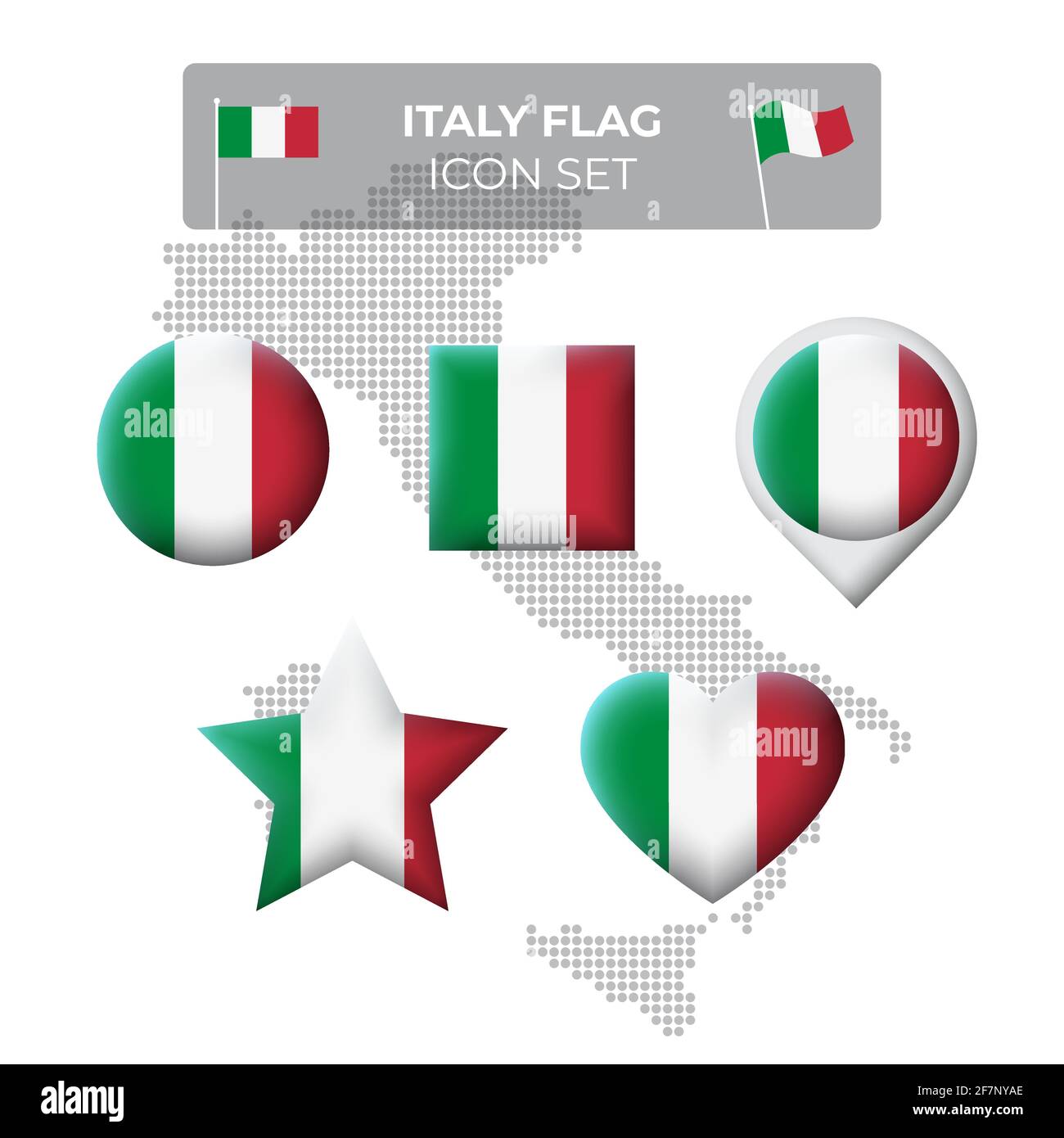 Italy flag icons set in the shape of square, heart, circle, stars and  pointer, map marker. Mosaic map of italy. Italian tricolor. Vector symbol,  icon Stock Vector Image & Art - Alamy