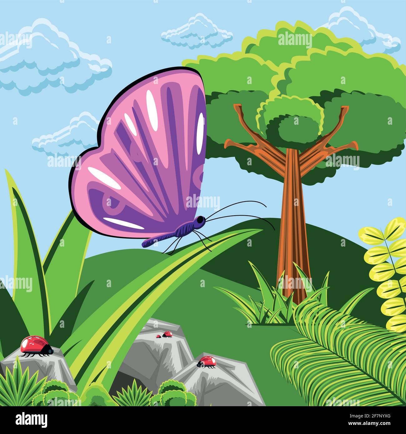 tree ladybugs butterfly Stock Vector Image & Art - Alamy