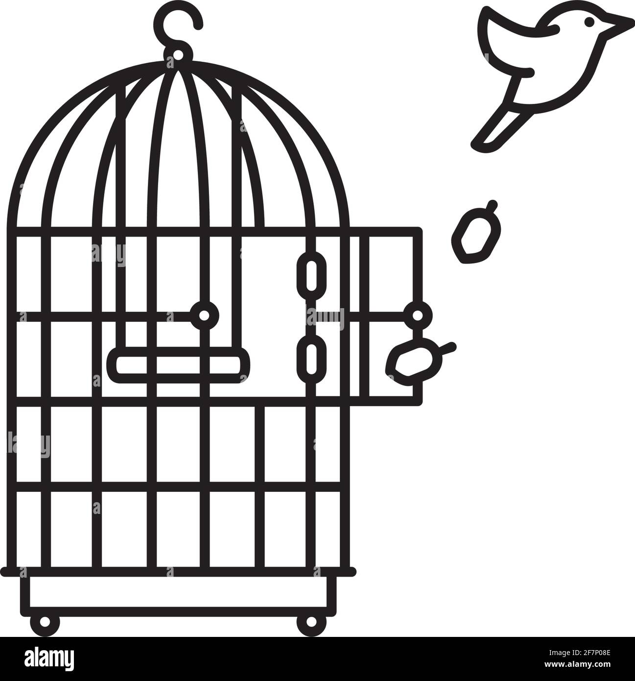 Canary bird escaping from birdcage vector line icon for Freedom Day on ...
