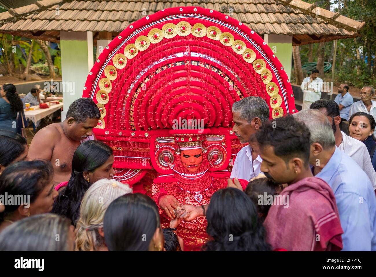 Kannur, India December 2, 2019 Theyyam artist perform during temple