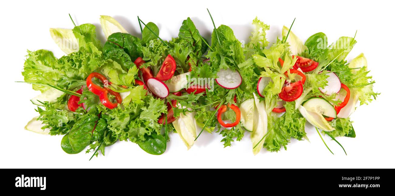Mixed Salad Panorama isolated on white Background Stock Photo