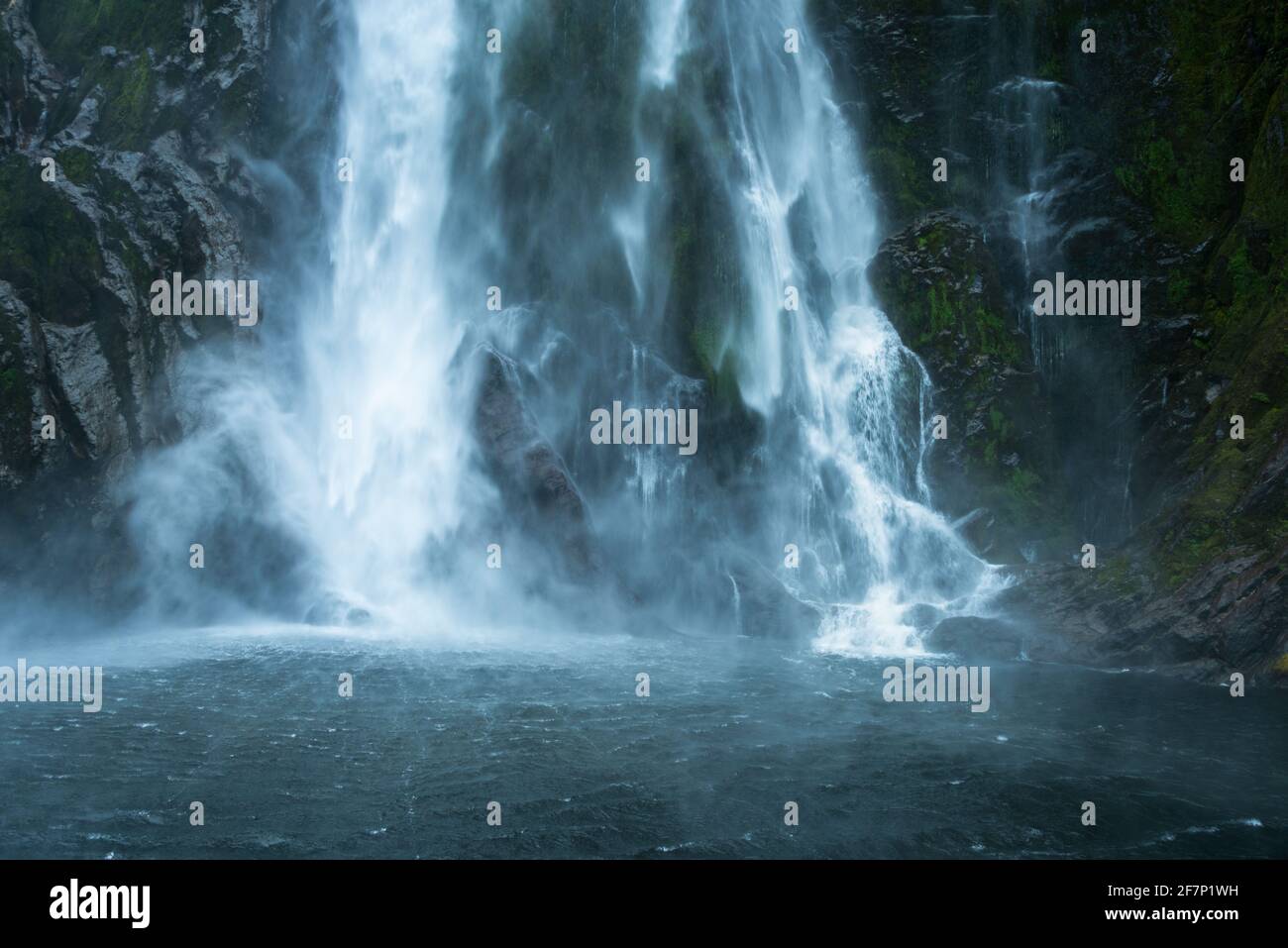 Stirling Falls plunging vertically into Milford Sound, New Zealand Stock Photo
