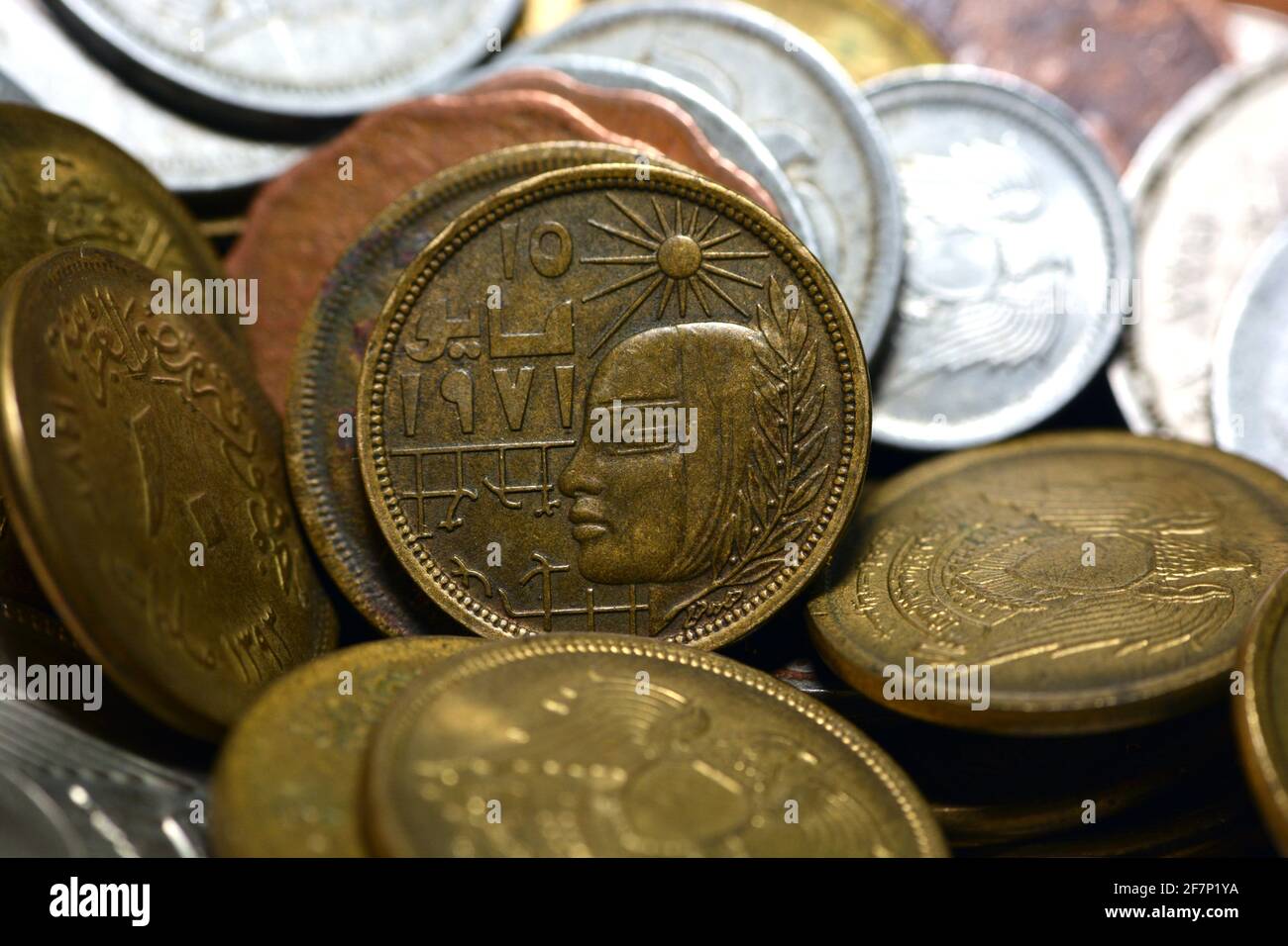 collection of old Egyptian coins background Stock Photo