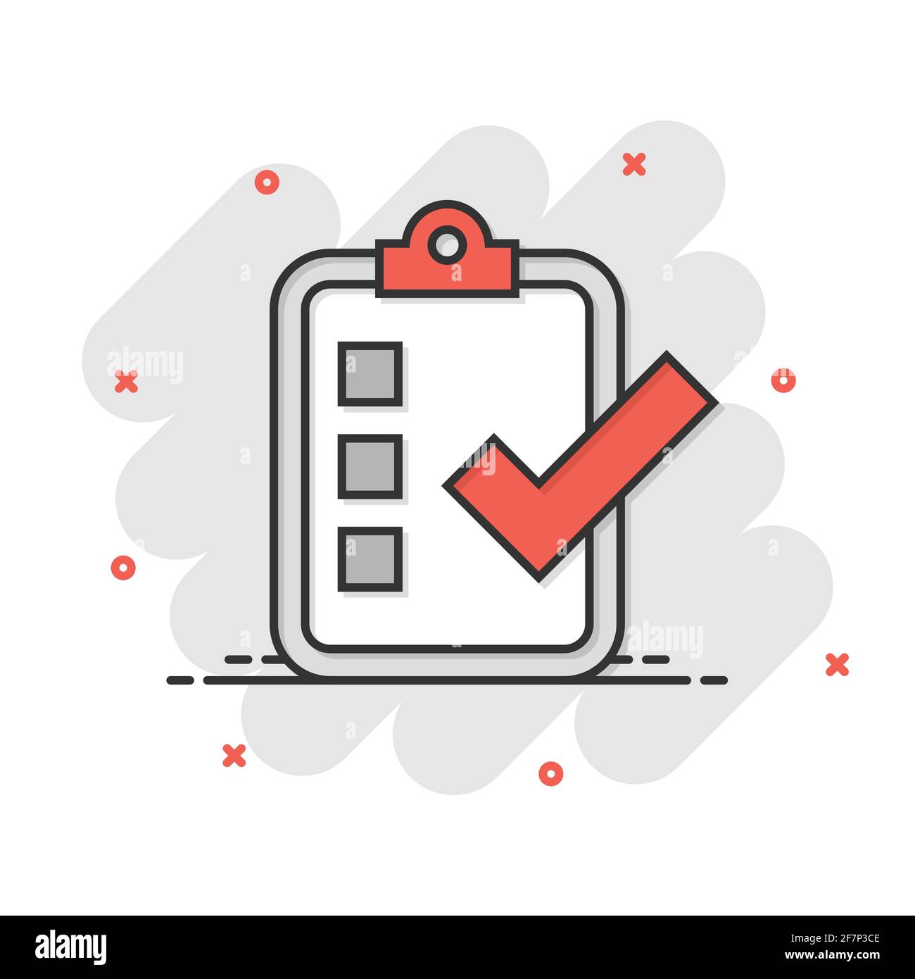 Checklist document sign icon in comic style. Survey vector cartoon ...
