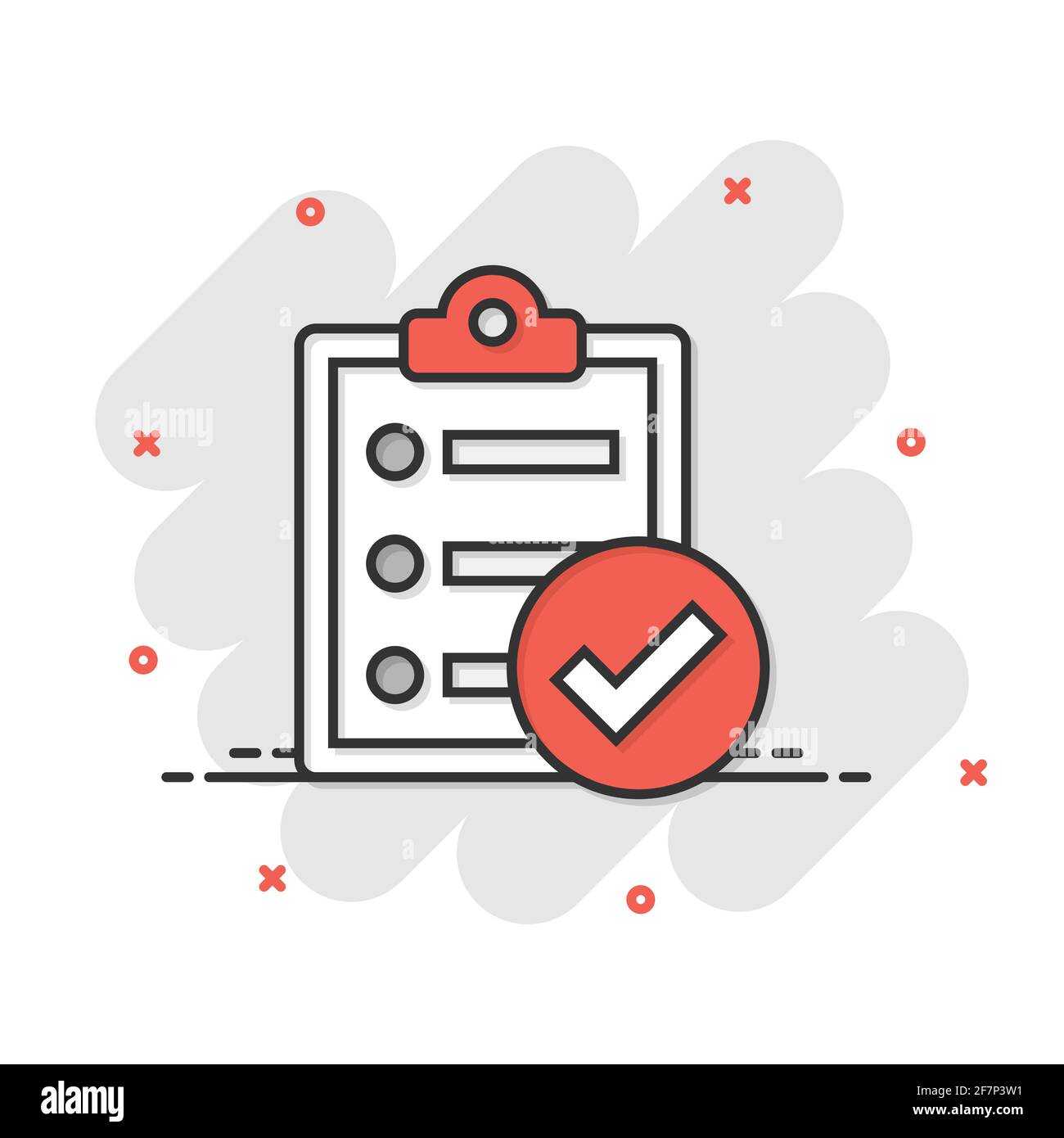 Checklist document sign icon in comic style. Survey vector cartoon ...