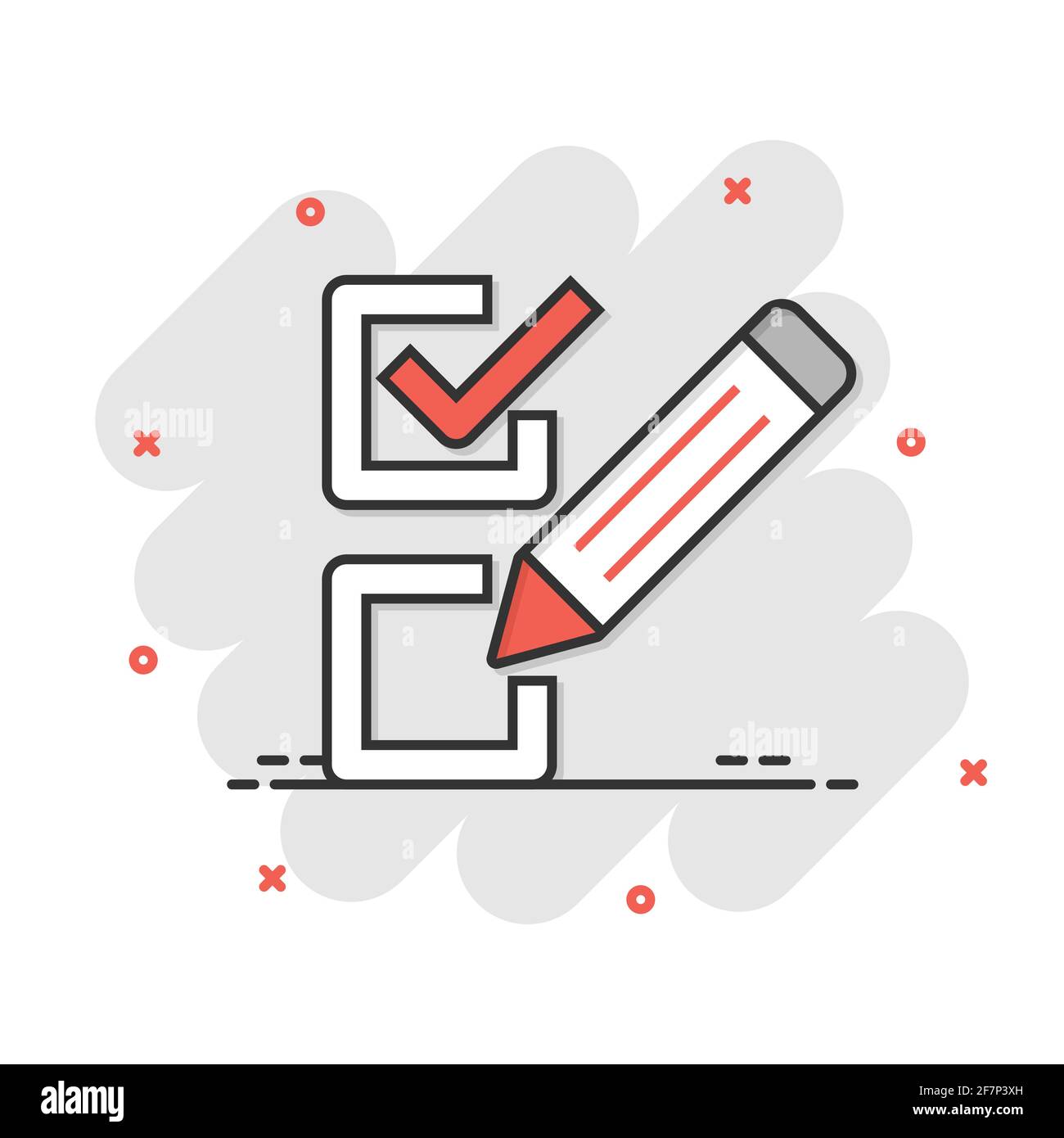 Checklist document sign icon in comic style. Survey vector cartoon ...