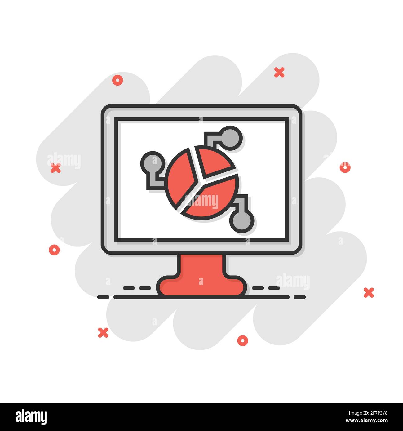 Analytic monitor icon in comic style. Diagram vector cartoon ...