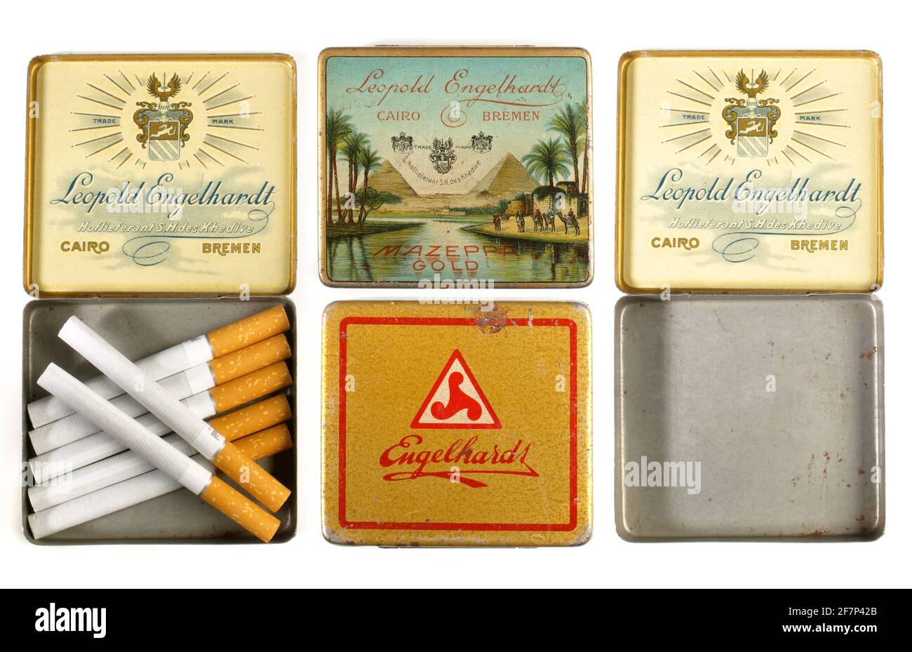 Vintage Cigarette Case with Cigarettes isolated on white Background Stock Photo