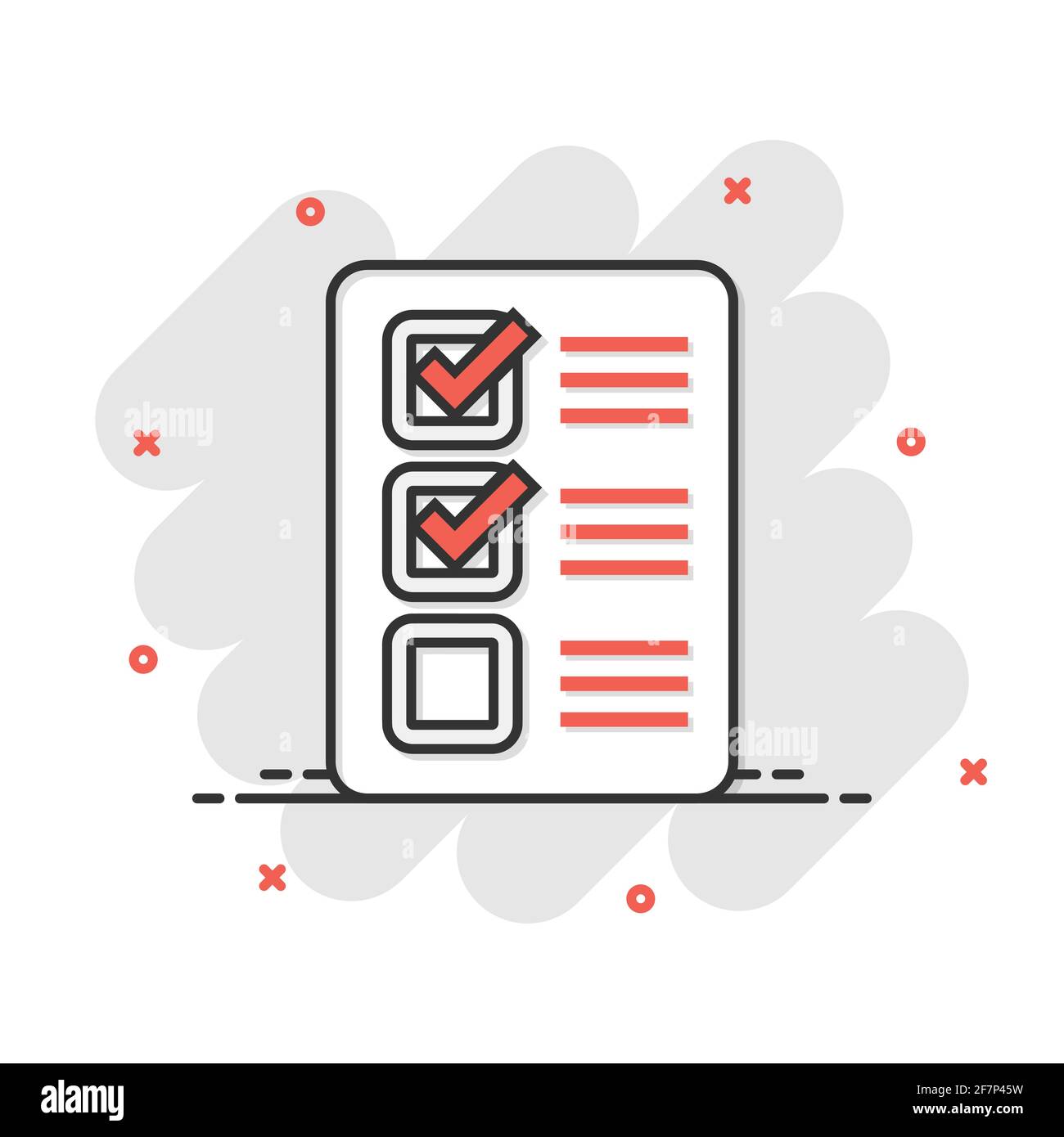 Checklist document sign icon in comic style. Survey vector cartoon ...