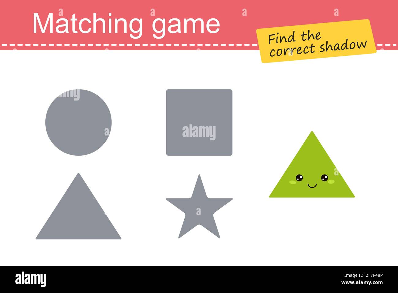 Matching game for children. Geometric shapes, triangle. Cartoon flat ...
