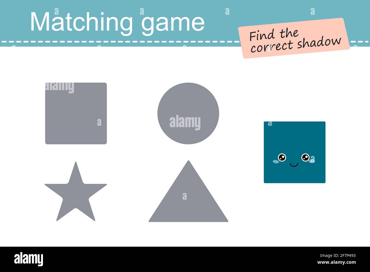 Matching game for children. Geometric shapes, square. Cartoon flat style. Vector illustration Stock Photo