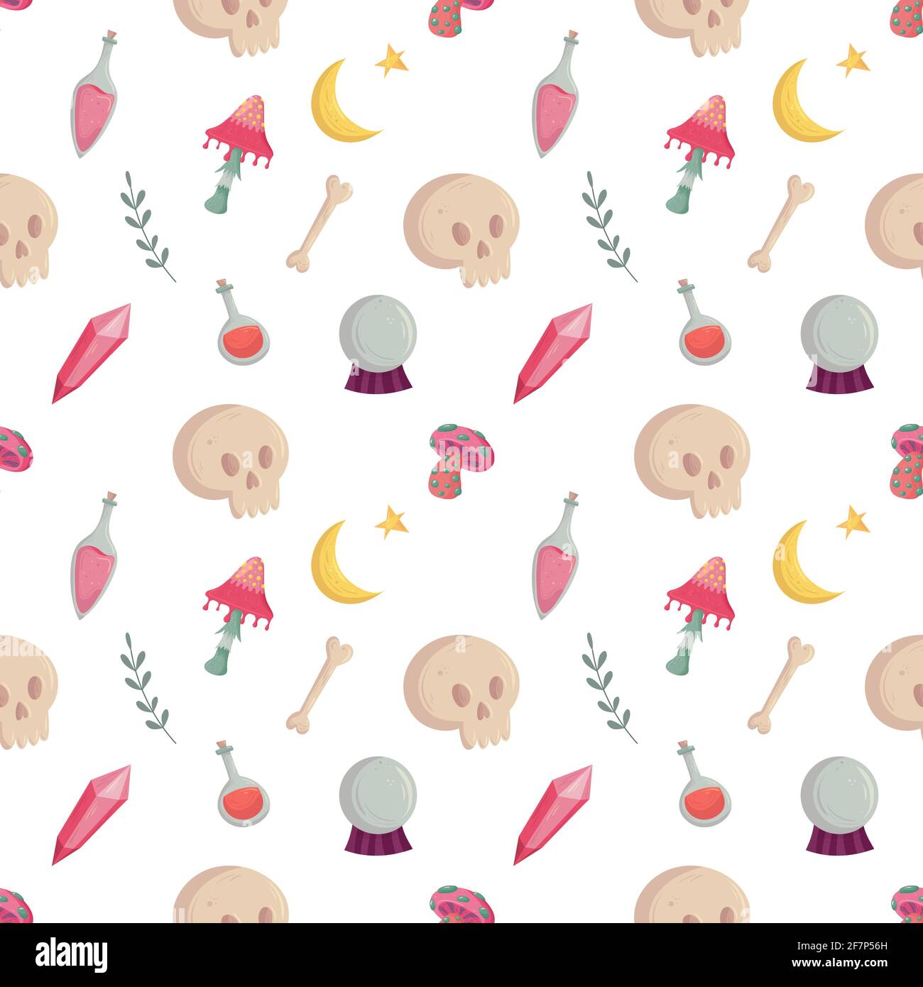 Witch seamless pattern with esoteric tools for fabric Stock Vector