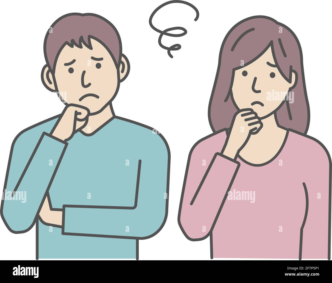 Vector Illustration of young man and woman (couple or  family etc. ) in trouble or confused. Stock Vector