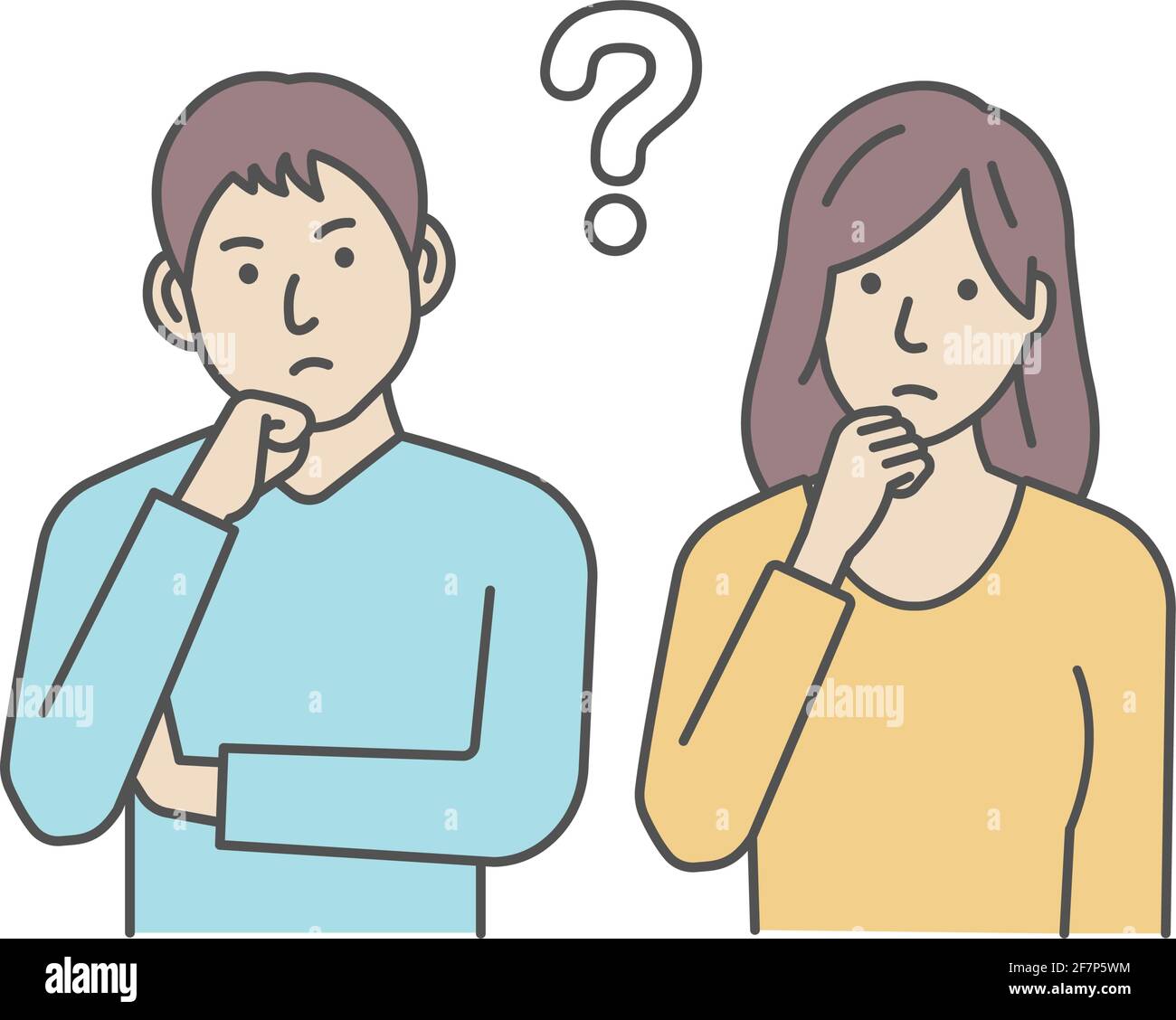 Illustration of a young man and woman (couple / family) having a question Stock Vector