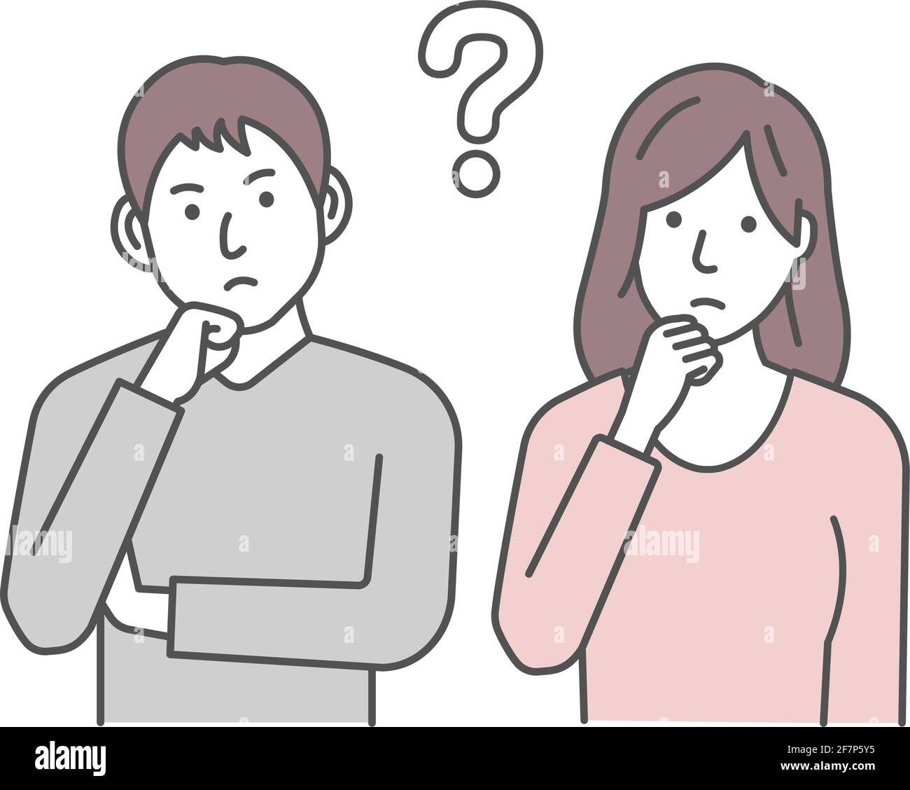 Illustration of a young man and woman (couple / family) having a question Stock Vector