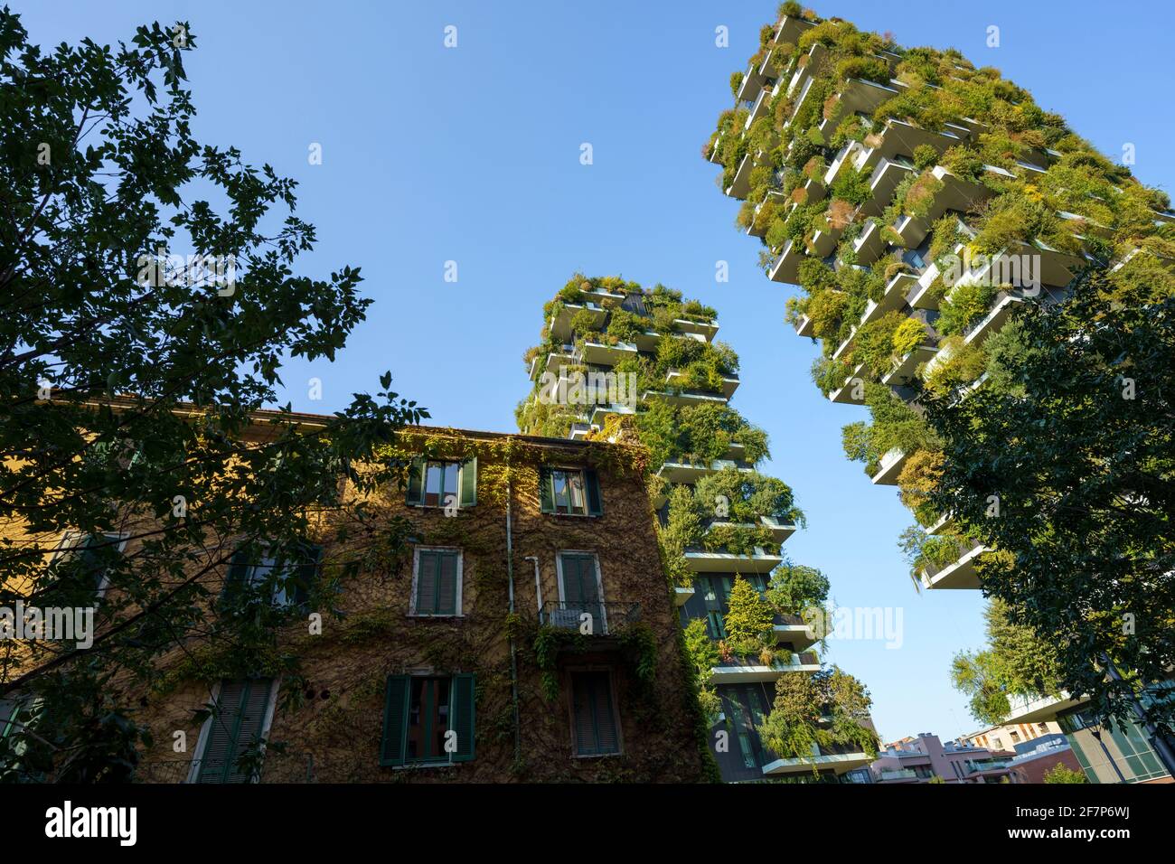 Milan, Lombardy, Italy: modern residential buildings known as Bosco Verticale, with balconies, plants and trees Stock Photo