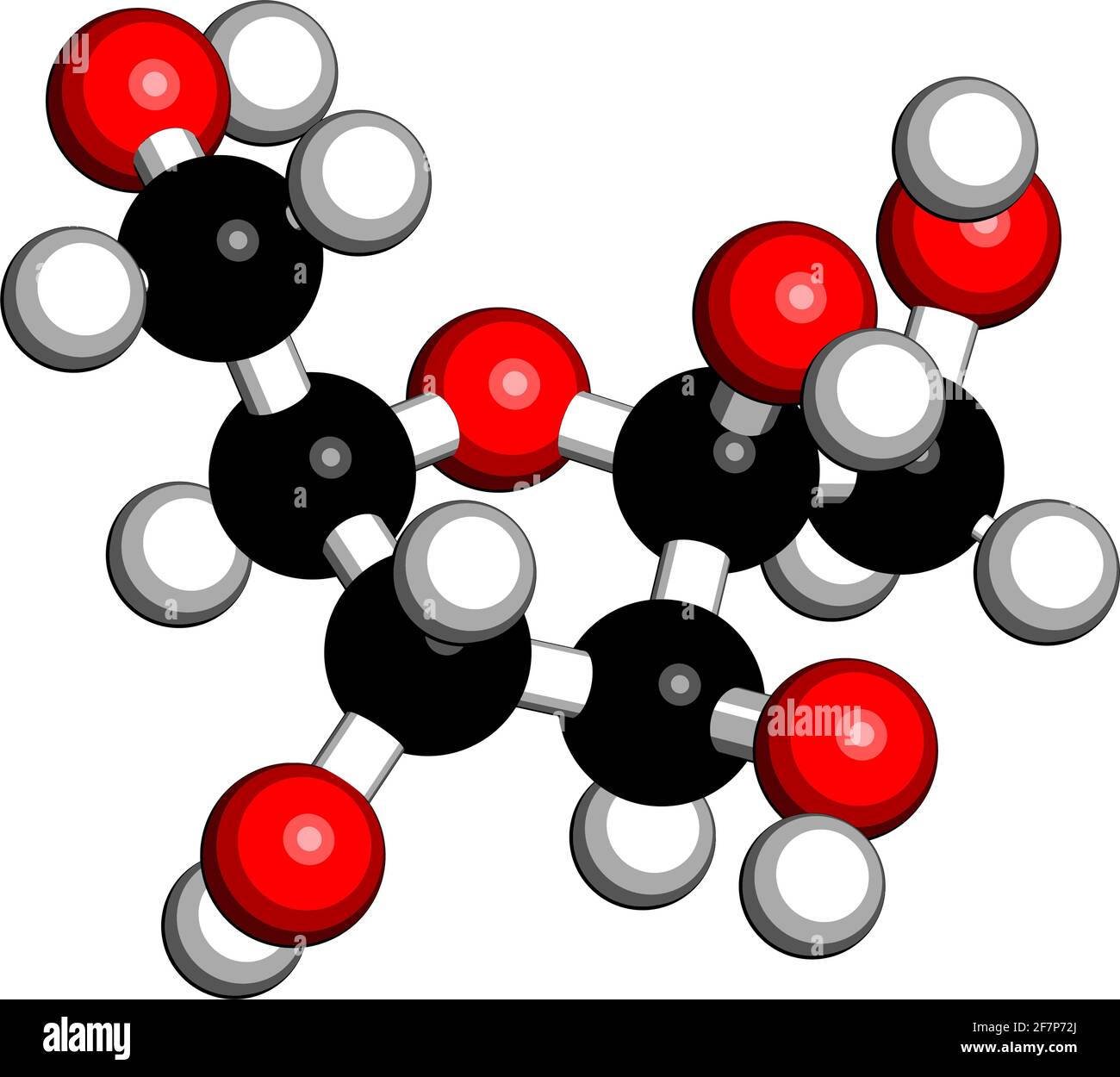 Fructose (D-fructose) fruit sugar molecule. Component of high-fructose corn syrup (HFCS). 3D rendering. Atoms are represented as spheres with conventi Stock Vector