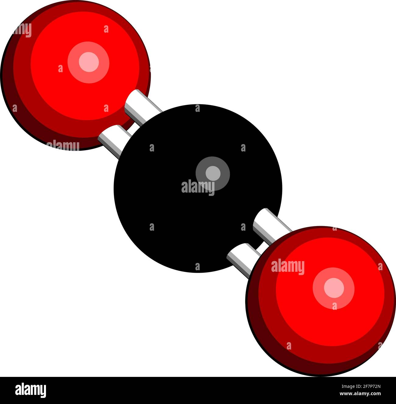 Carbon dioxide (CO2) molecule. Greenhouse gas. 3D rendering. Atoms are