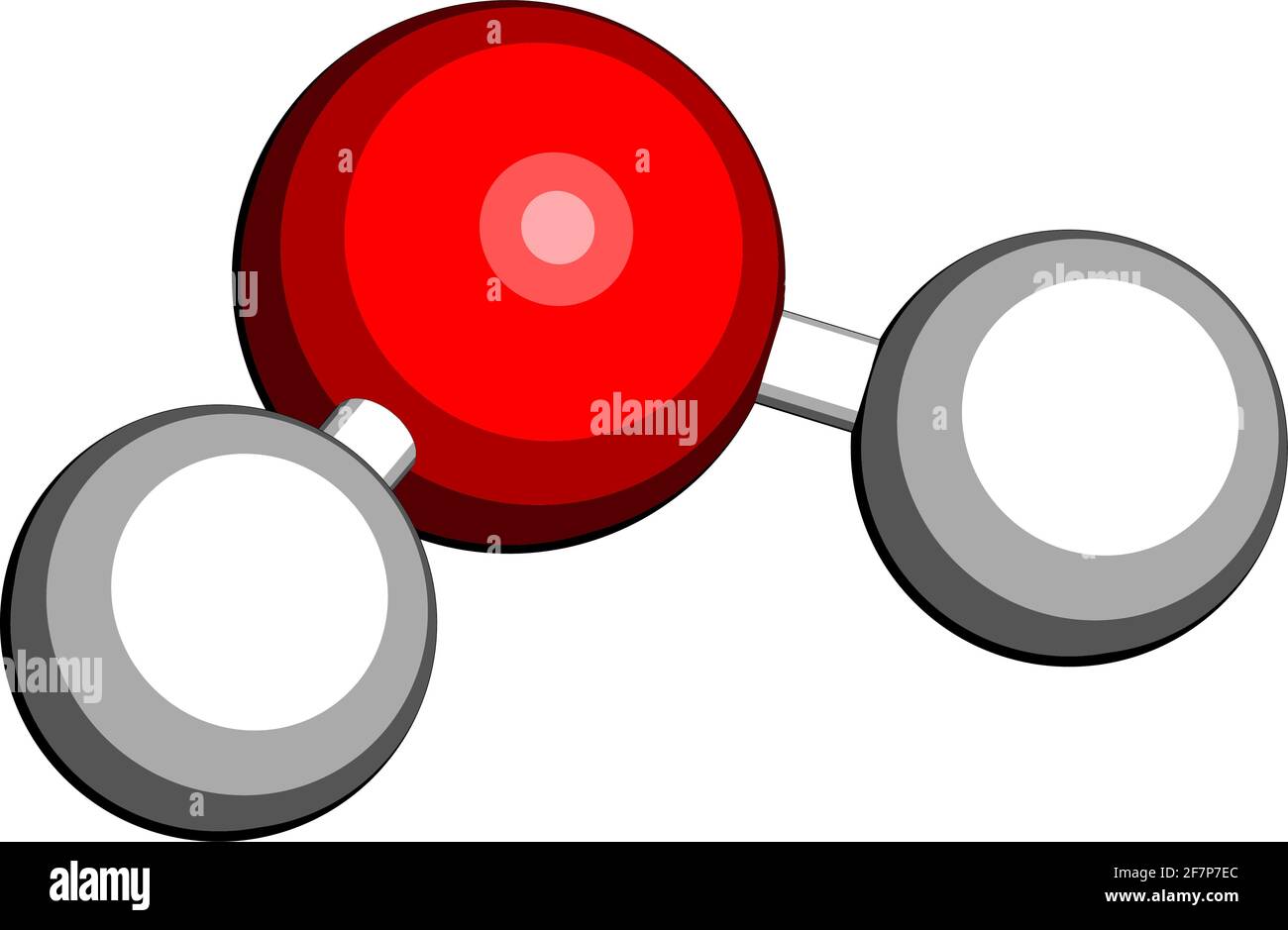 Water (H2O) molecule. 3D rendering. Atoms are represented as spheres with conventional color coding: hydrogen (white), oxygen (red). Stock Vector