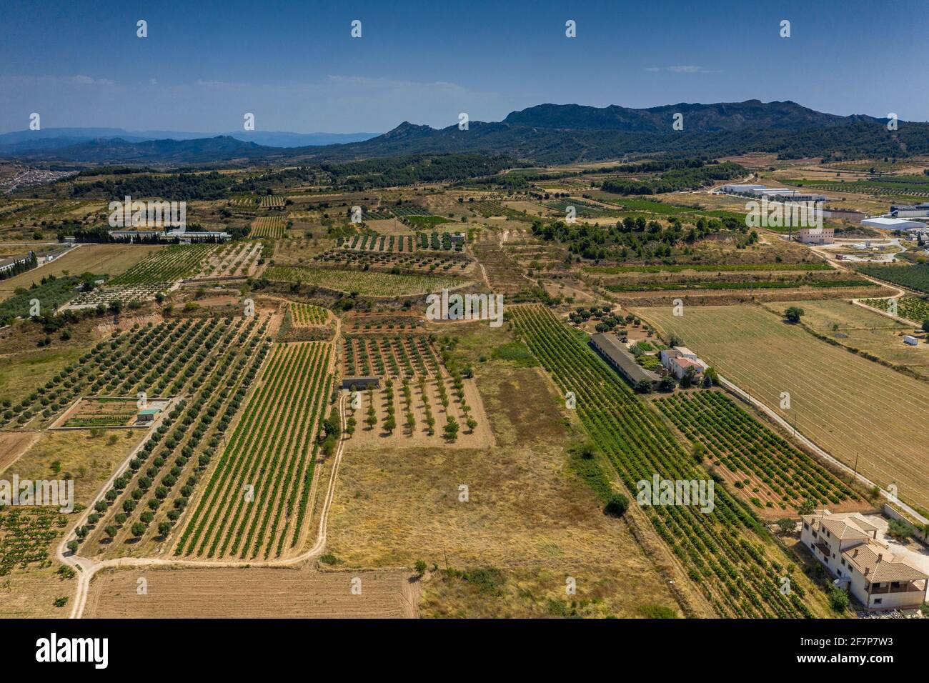 Aerial views of the town of Gandesa and its surroundings (Tarragona province, Catalonia, Spain) ESP: Vistas aéreas de Gandesa y sus alrededore Stock Photo