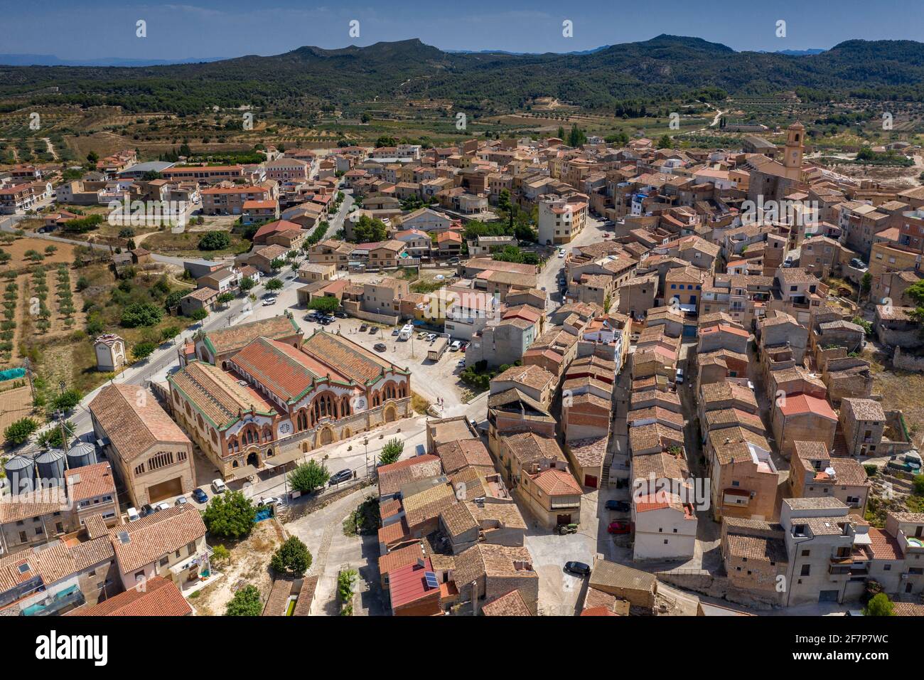 Aerial views of the town of Pinell de Brai and its surroundings (Tarragona province, Catalonia, Spain) ESP: Vistas aéreas de Pinell de Brai y entornos Stock Photo