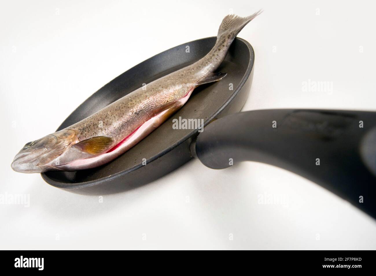 trout in a frying pan Stock Photo Alamy