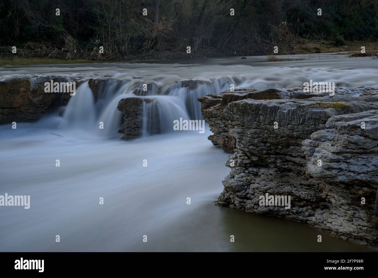 Els Tres Salts waterfall in the Llobregat river near Manresa (Barcelona province, Catalonia, Spain) ESP: Cascada de Els Tres Salts del río Llobregat Stock Photo